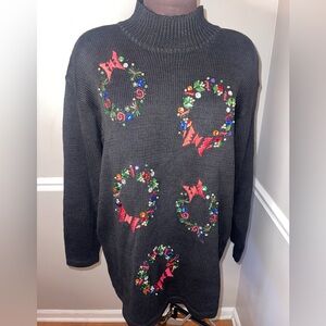 Vtg Karen Scott Evening Beaded Ugly Christmas Sweater Womens‎ Sz L